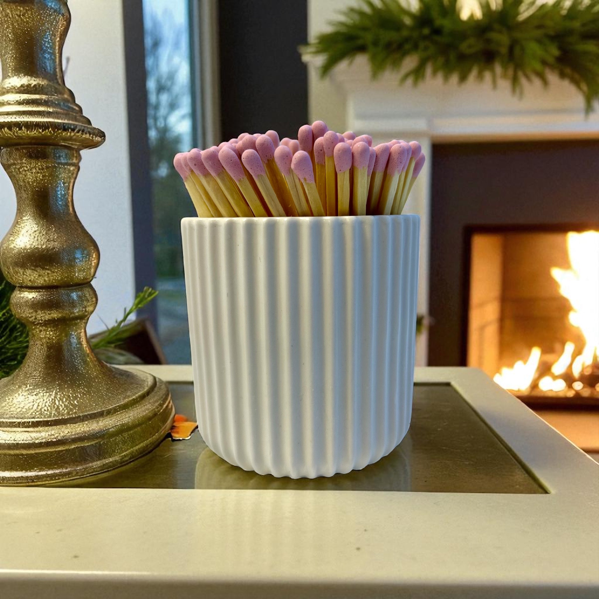 Handmade Match Pot with 100 Long Matches - Striking Surface Underneath
